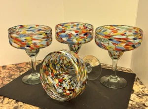 Mexikanisches mundgeblasenes Glas 4er Set SWIRL Margarita Gläser Konfetti Rock 16 oz - Bild 1 von 12