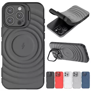 For iphone 13 14 15 16 Pro Max Shockproof Rubber Soft Case Stand Mag Safe Cover - Picture 1 of 31