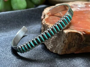 Rare Vintage ZUNI NATEWA Dash-Dot Petit Point Turquoise Sterling Silver Bracelet - Picture 1 of 13