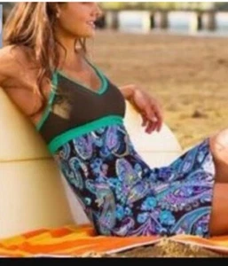 Athleta Swim Dress Shorebreak Paisley Print Brown Sun Beach Racerback Adjustable - Picture 1 of 11
