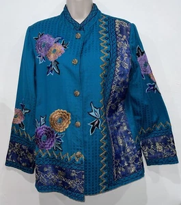 INDIGO MOON Women's S Art to Wear Embroidery Sequins Floral Boho Jacket Colorful - Picture 1 of 5