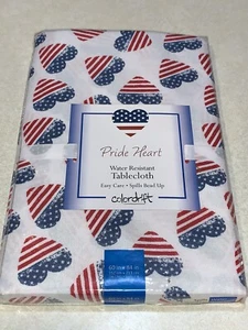 Colordrift Pride Heart Water Resistant Tablecloth 60x84” Patriotic NWT - Picture 1 of 3
