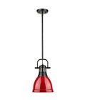 Golden Lighting Duncan 1-Light Black Pendant and Rod with Red Shade