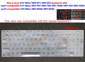 Keyboard Skin Cover for Acer Aspire V15 Nitro,VN7-571G,VN7-571,VN7-591,VN7-591G - Picture 1 of 10