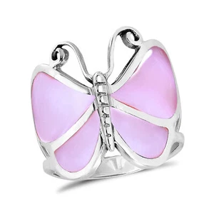 Captivating Butterfly Motif Pink MOP Statement Sterling Silver Ring-8 - Picture 1 of 5