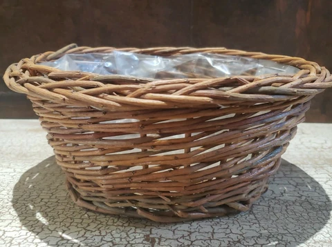 Willow WICKER BASKET PLASTIC LINED FLOWER POT HOLDER  4" TALL X 9.5" Wide Cover