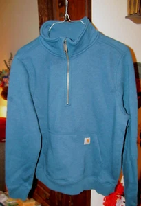 Carhartt Youth Medium 8/10 - 1/4 Zip Sweatshirt Blue/Green Thick Cotton Pullover - Picture 1 of 2