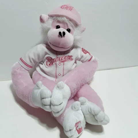 Forever Collectibles Milwaukee Brewers Pink White Monkey Hanging Plush Baseball Cover