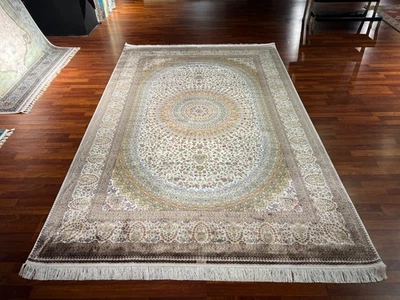 5x8 ft Gold Beige Turkish Silk Rug – Natural Luxury Carpet for Living Room - Image 1 of 4