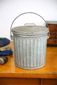 Vintage Galvanized Metal Trash Garbage Can Waste Basket industrial office 13" - Picture 1 of 6