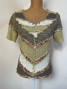 Stephen Y Short Sleeve Jumper Quirky Green Khaki Size S/m 10/12 - Picture 1 of 7