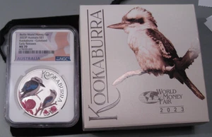 2023-p Silver Kookaburra Colorized $1 Dollar. AUSTRALIA. NGC MS70 ER w/ Box. #27 - Picture 1 of 4