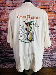 Tommy Bahama Tan Large SS Casual Shirt Embroidered Poker Pirate Silk EUC! - Picture 1 of 4
