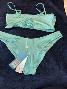 2 Pc Beach Bunny Bikini Set Large Top/XL Bottom Aqua Gloria NWT Swimsuit - Picture 1 of 6