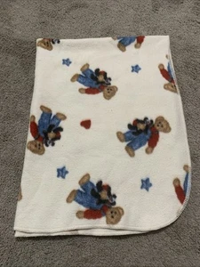 Welcome To The Word Blue Jean Teddy Bear Stars Fleece Baby Blanket Vintage - Imagen 1 de 5