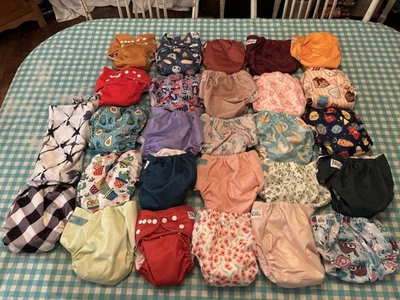 Lote de 26 pañales de tela usados más insertos talla única Foto 1 de 2