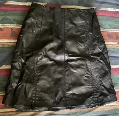 S Vintage Hugo Buscati Genuine Leather Black Mini Skirt High Waist India 93 Bike - Image 1 of 4