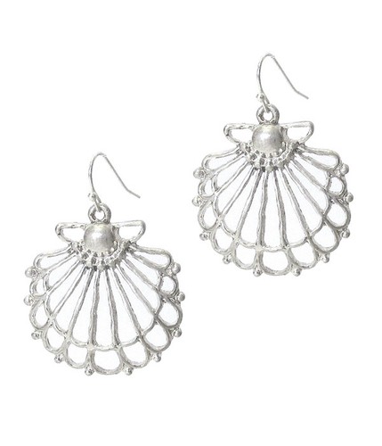 EARRINGS SHELLS Silver Tone Wire Shell Earrings Beach Ocean Pierced ...