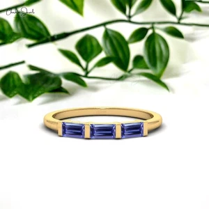 Three Stone 1/4 CTW Real Tanzanite Ring 14k Solid Gold Thin Band Birthstone Gift - Picture 1 of 23