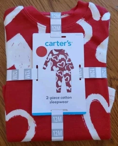 NWT Carter's 12M 2 Piece Cotton Sleepwear Red With White Hearts Unisex - Picture 1 of 2