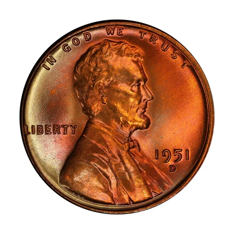 1951 D Lincoln Wheat Cent Choice BU 1c Brilliant Uncirculated OBW Superb Detail Cover