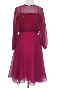 Vintage Lilli Diamond Chiffon Dress Small Women Burgundy Chiffon Bishop Sleeves - Picture 1 of 6
