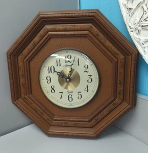 Homco Quartz Clock Wood-Look Octagon Floral Designs TESTED Works! - Picture 1 of 3