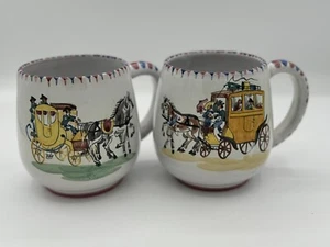Tazas grandes pintadas a mano (2) hechas en Italia carro de caballos y buggy firmadas de colección - Imagen 1 de 13