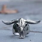 Gothic Stainless Steel Bull Skull Ring Punk Biker Men Bull Head Animal Ring Mens