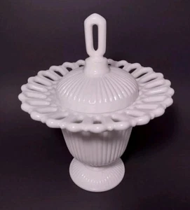 Fastoria Arlington Cuchara de Vidrio Leche Blanco Cubierta Pedestal Tarro Usado en Excelente Condición - Imagen 1 de 7
