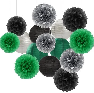 Linternas Flores Papel Decoraciones Fiesta Verde-Negro Plata - 15 PIEZAS Fútbol... Foto 1 de 4