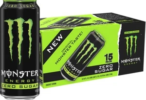 Monster Energy Zero Sugar, Green, Low Calorie Energy Drink, 16 ounce Pack of 15 - Picture 1 of 6