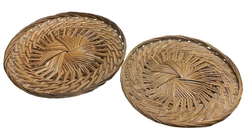 2 XL (16.25” + 14.5” Diam.) Flat Boho Brown Basket Weave Woven Wall Decor Accent Cover