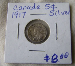 1917 CANADA FIVE (5) CENTS - KING GEORGE V- SILVER COIN - Picture 1 of 3