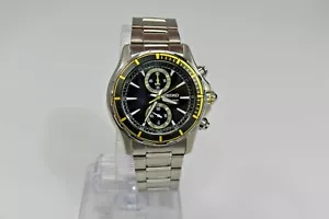 New Seiko Authentic Stainless Steel Black Dial Chronograph SNN245P1 $265 Watch - Picture 1 of 9