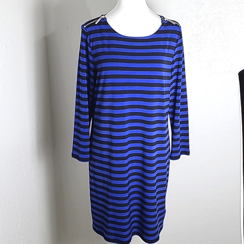 Abito a righe blu e nero Michael Kors cerniere argento sulle spalle taglia large