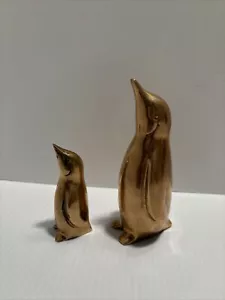 Vintage Korea Pair Brass Penguin Mom Child Set-5 1/4" and 3.5” Size (3) - Foto 1 di 8