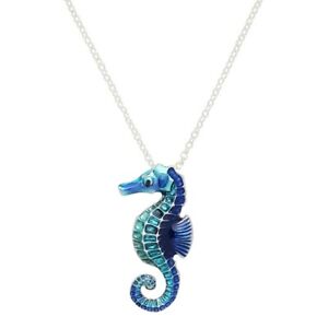 Seahorse Ocean Blue and Purple Resin Charm Pendant Necklace