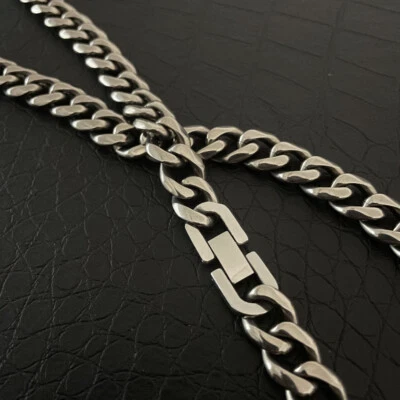 Collar Titanio Puro 10.5mm Molienda Cadena Cubana Seis Caras Anti Alergia 23.6" Foto 1 de 4