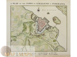 Stralsund 1760 fortification plan Germany. Stralsund in Pomer by v.d. Schley - Picture 1 of 3
