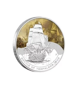 Moneda de plata Islas Cook 1 dólar 2010 Batalla de Trafalgar - Imagen 1 de 4