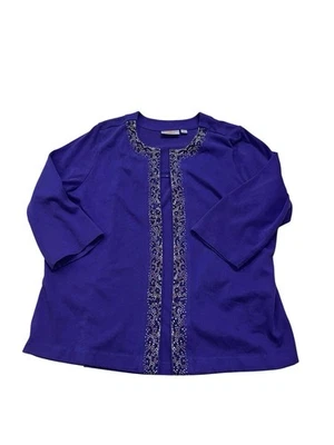 Quacker Factory Women's XL  Cardigan Attached Tank L/S Purple Rhinestones - Image 1 of 4