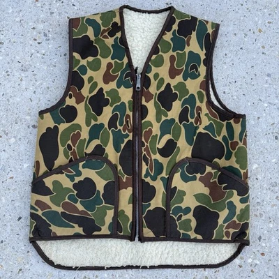 Vintage 60s Hunting Vest Mens M Camouflage Emar Duck Frogskin Camo Sherpa 70s - Image 1 of 4