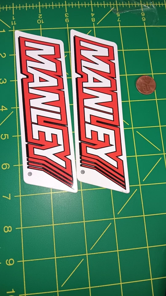 Manley Sticker Decal Set 2 Red White Die Cut Vinyl old stock - Image 1 of 1