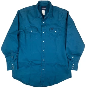 Wrangler Blue Cotton Western Snap Starched Collared Shirt Size Men's XLT Tall - Picture 1 of 14