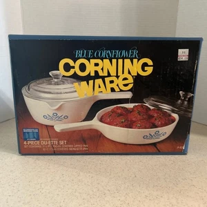 CORNING WARE " BLUE CORNFLOWER " 4 PC DU-ETTE SET #P-839 NIB - Picture 1 of 10