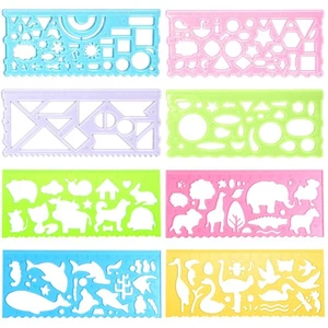 8 Pack Template for Drawing, Ruler Animal-Shaped Stencils Plastic Measuring Tool - Picture 1 of 7