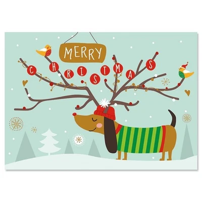 Lot of 18- Reindeer DACHSHUND + Birds🎄 CHRISTMAS Cards HOLIDAY Wiener Dog NEW - Image 1 of 2