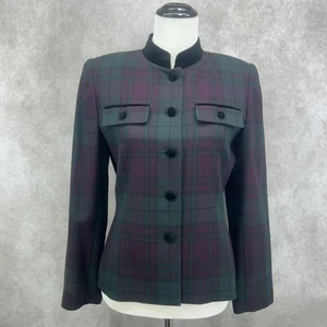 Blazer Chaqueta Le Suit Mujer 4 Verde Púrpura a Cuadros Terciopelo Botón Ejecutivo Carrera - Imagen 1 de 10