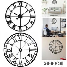 80/50cm Wall Clock Roman Numerals Giant Round Face Black In/Outdoor Garden Large